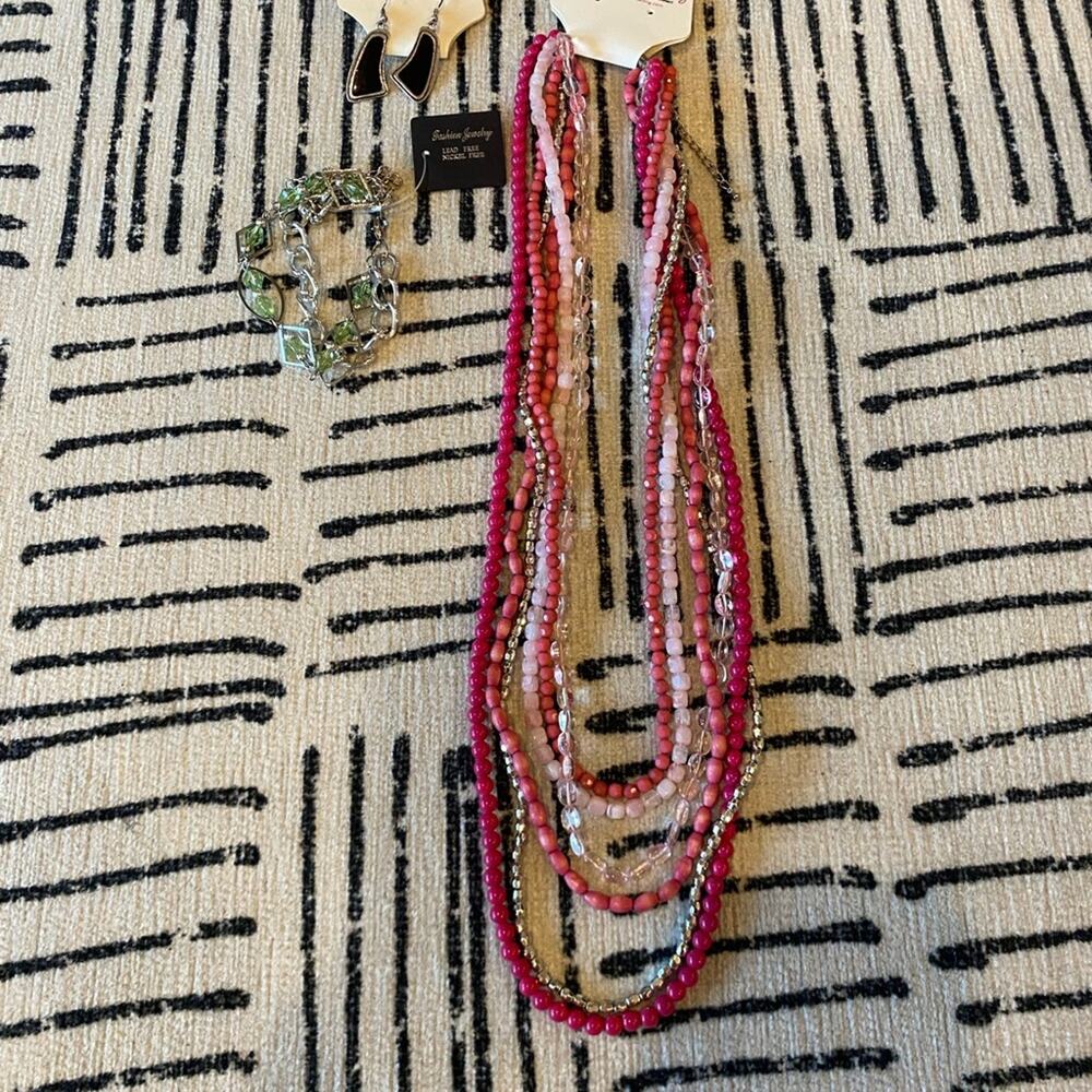 Fashion Jewelry Pink and Silver Layered Necklace